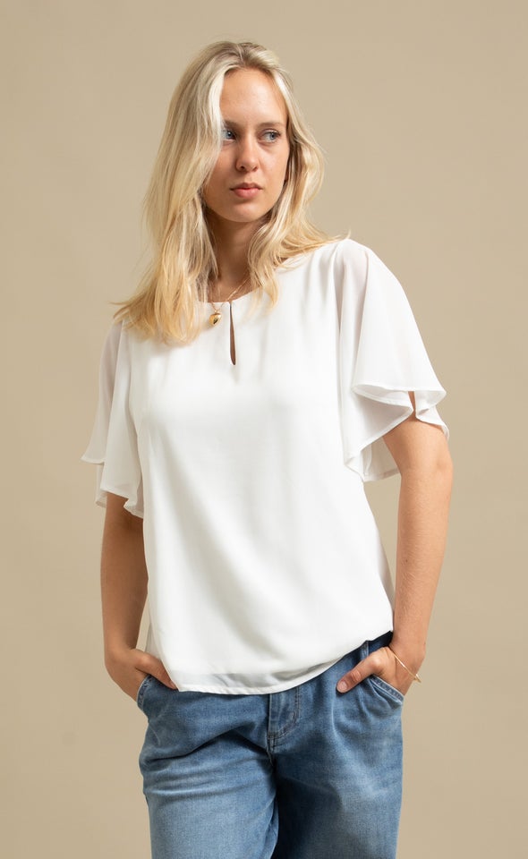 Jersey Back Keyhole Detail Top Spring White