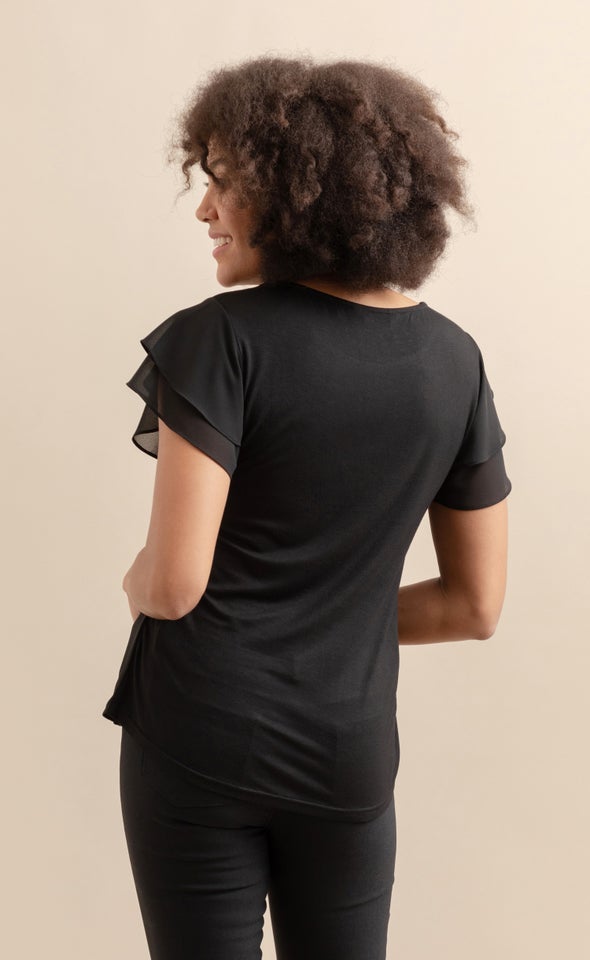 Jersey Back Layered Sleeve Top Black