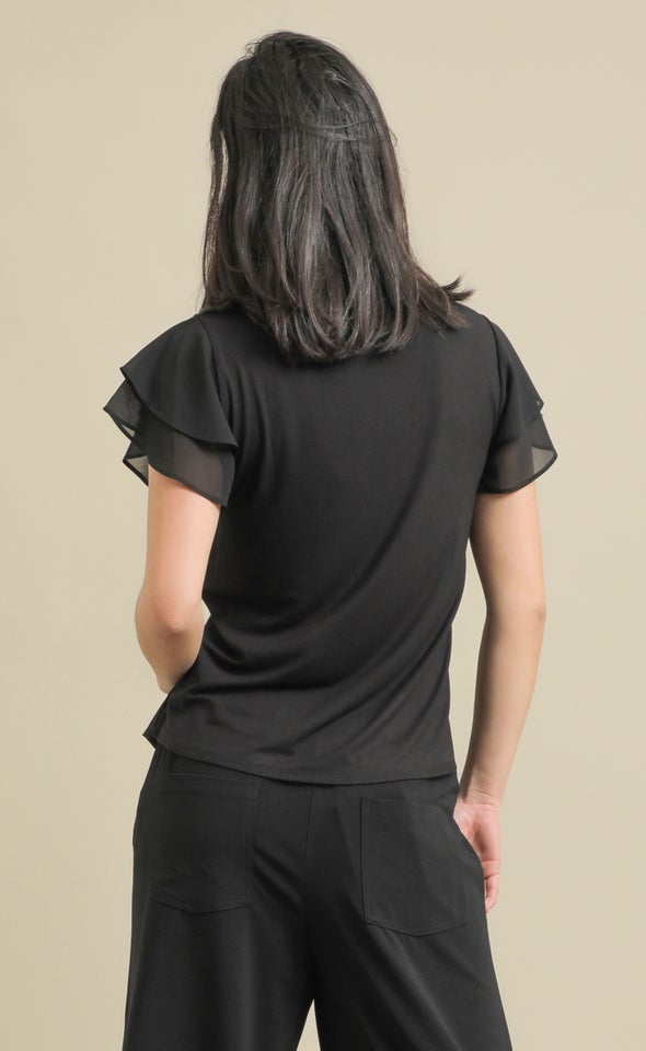 Jersey Back Layered Sleeve Top Black