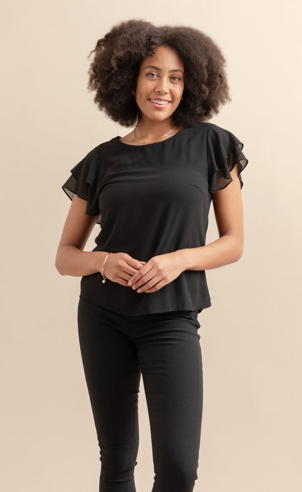 Jersey Back Layered Sleeve Top Black