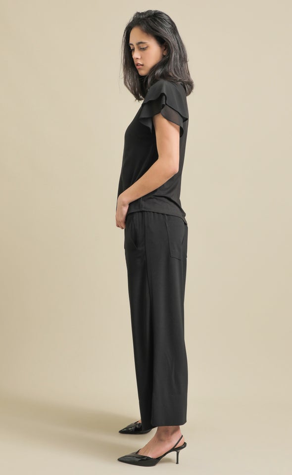 Jersey Back Layered Sleeve Top Black