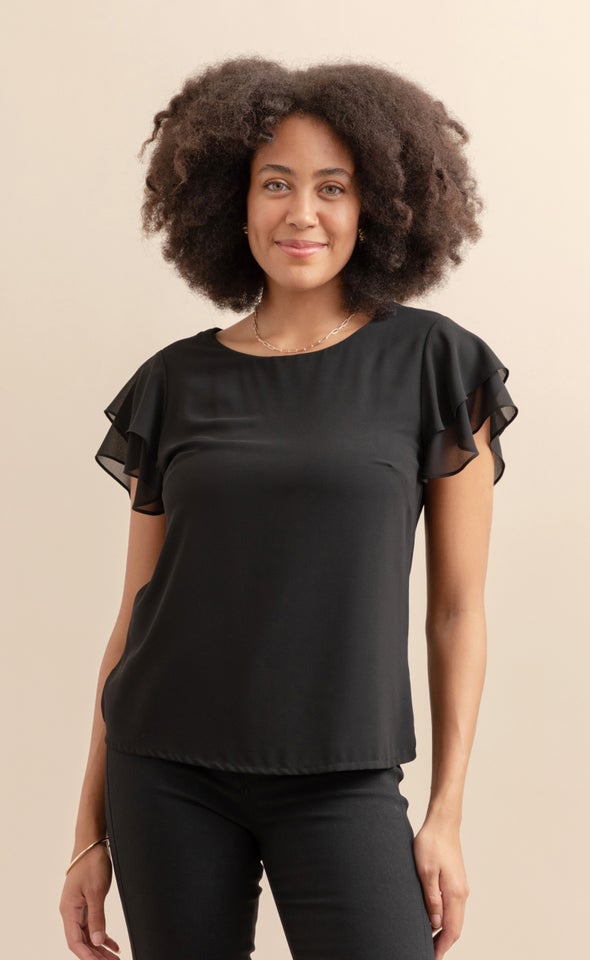 Jersey Back Layered Sleeve Top Black