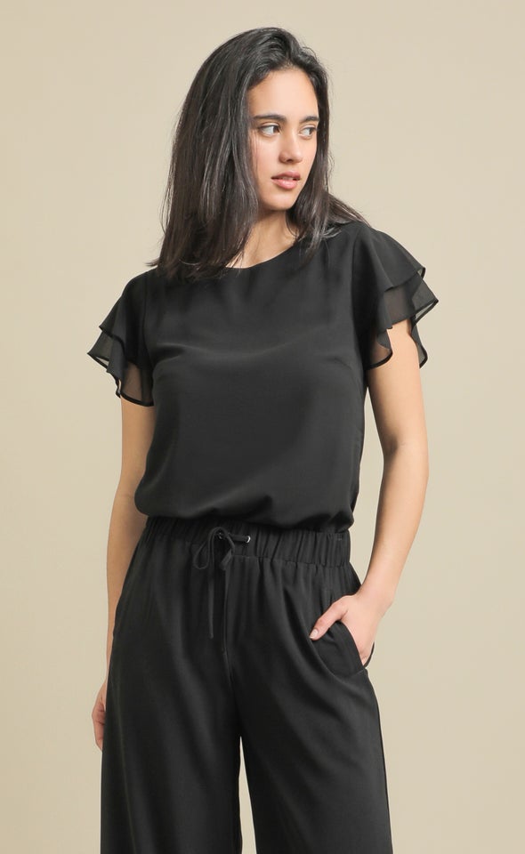 Jersey Back Layered Sleeve Top Black