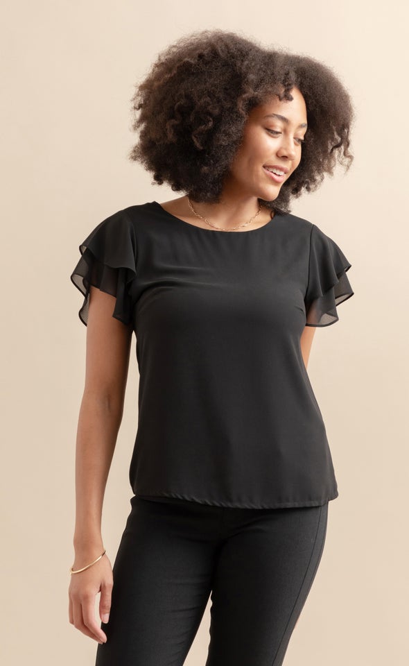 Jersey Back Layered Sleeve Top Black