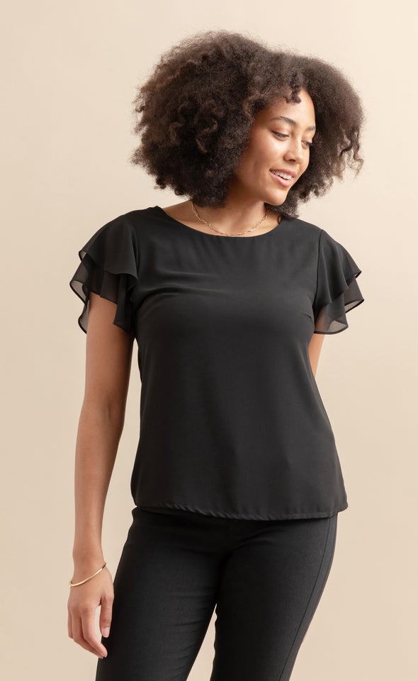 Jersey Back Layered Sleeve Top Black