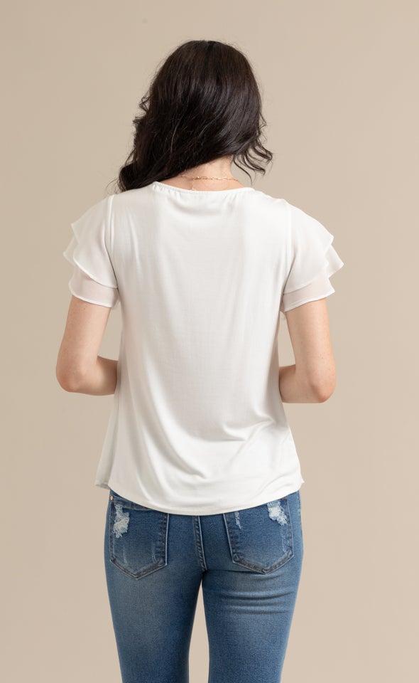 Jersey Back Layered Sleeve Top Cream