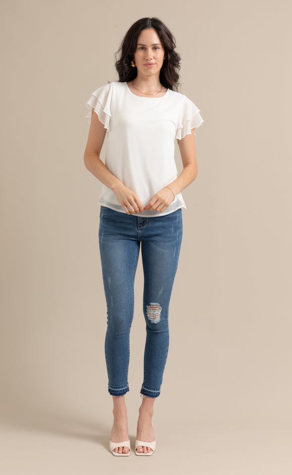 Jersey Back Layered Sleeve Top Cream