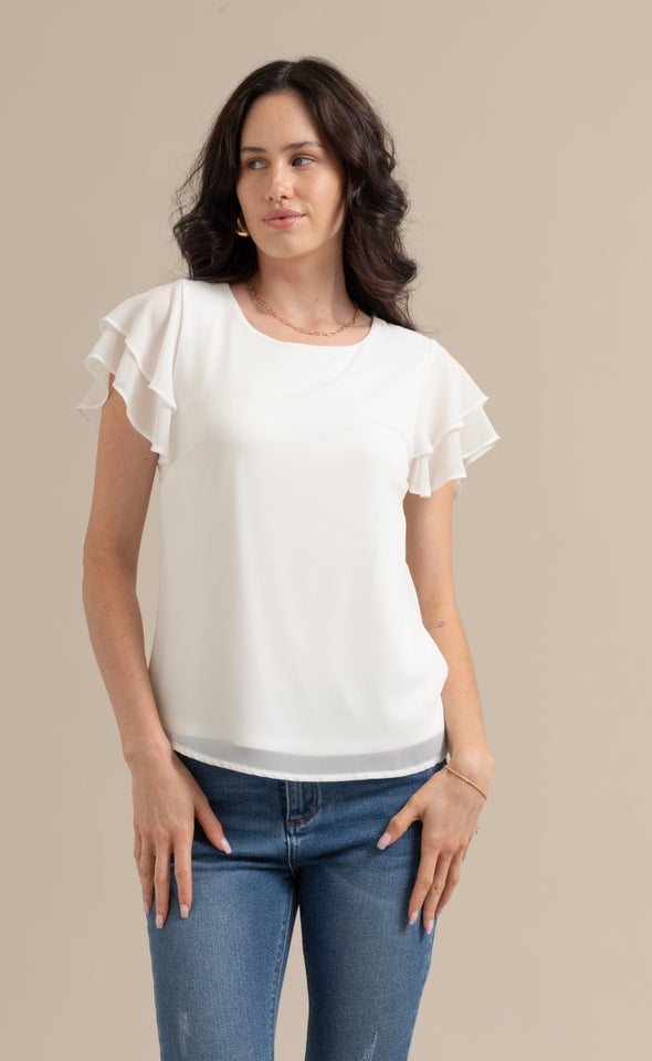 Jersey Back Layered Sleeve Top Cream