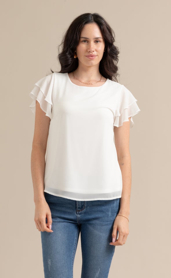 Jersey Back Layered Sleeve Top Cream