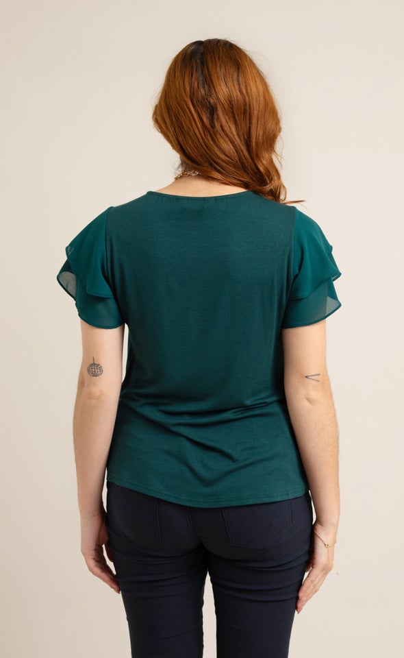 Jersey Back Layered Sleeve Top Emerald