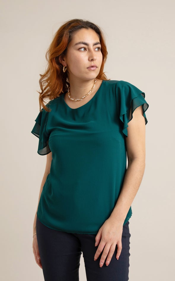 Jersey Back Layered Sleeve Top Emerald