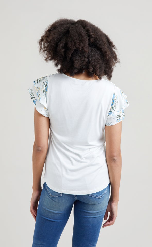 Jersey Back Layered Sleeve Top White/blue Floral