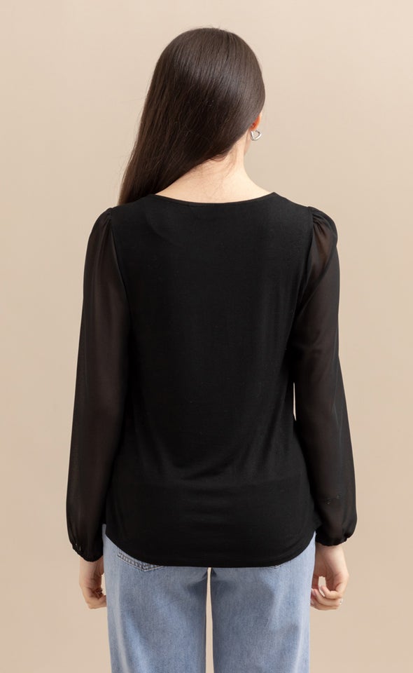 Jersey Back LS Top Black