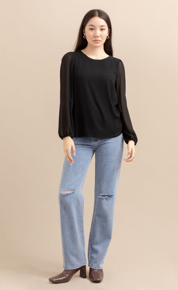 Jersey Back LS Top Black