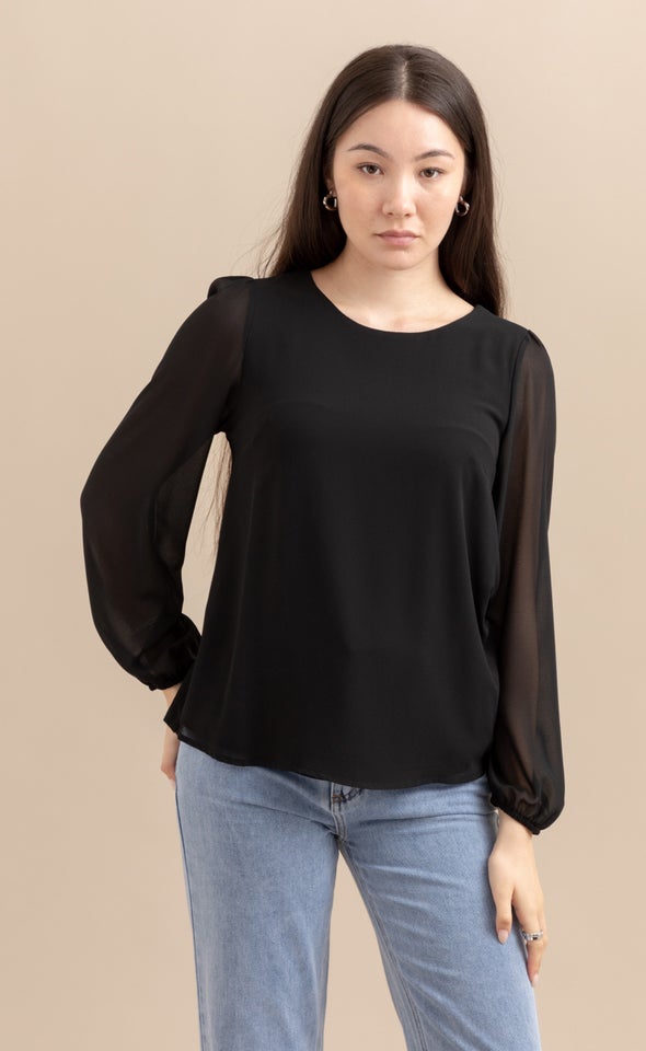 Jersey Back LS Top Black