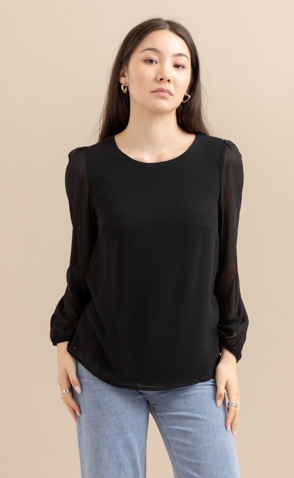 Jersey Back LS Top Black
