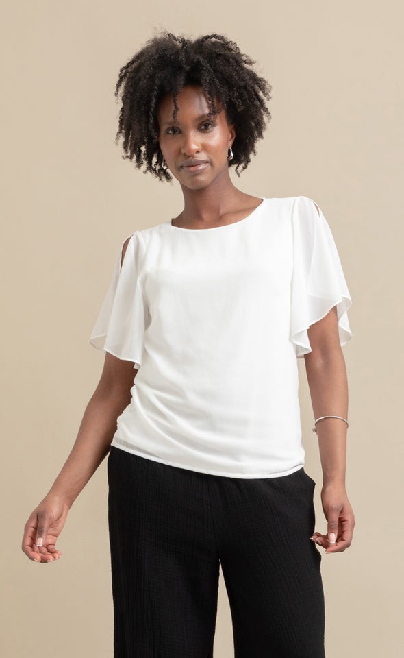 Jersey Back Open Sleeve Top Cream