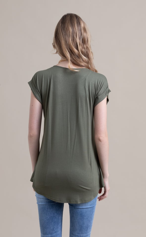 Jersey Back Plain Top Khaki