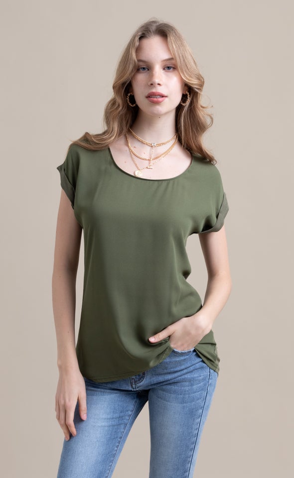 Jersey Back Plain Top Khaki