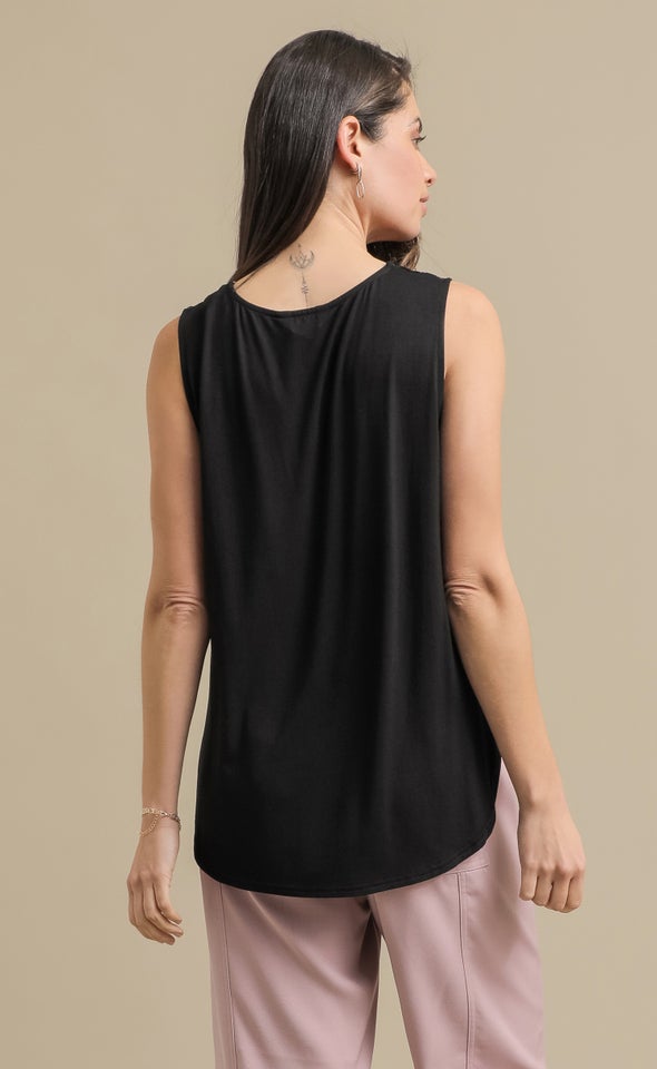 Jersey Back Pleat Shell Top Black/floral