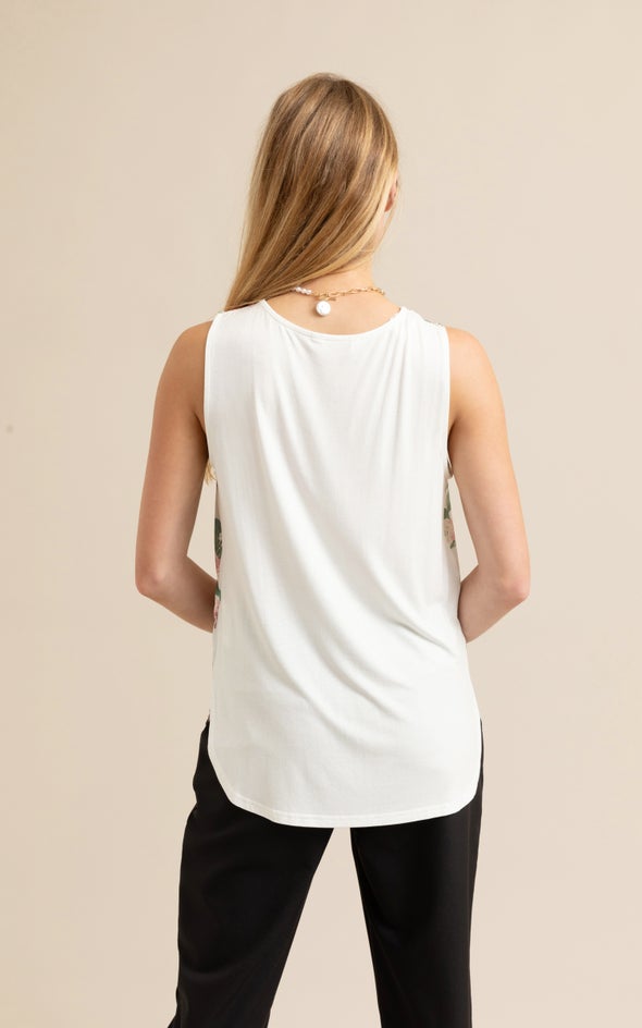 Jersey Back Pleat Top Cream Floral