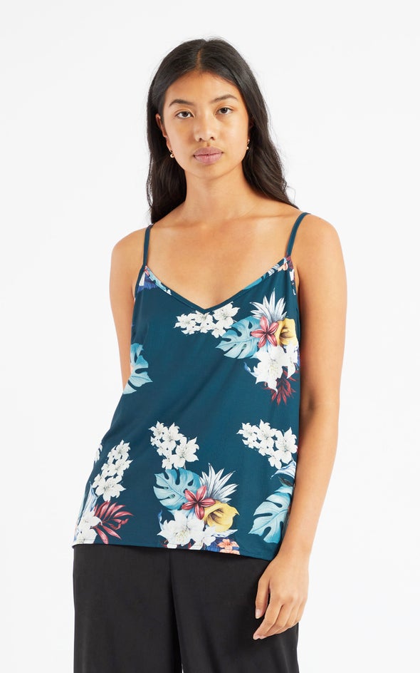 Jersey Back Printed Cami Top Emerald Floral