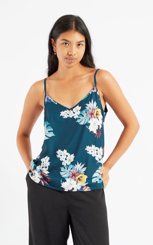 Jersey Back Printed Cami Top Emerald Floral