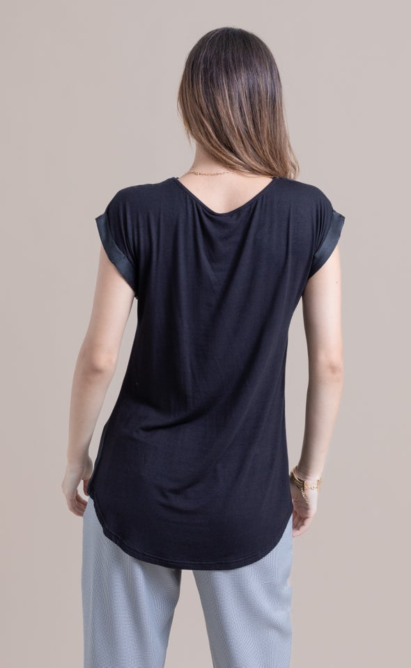 Jersey Back Roll Cuff Top Black