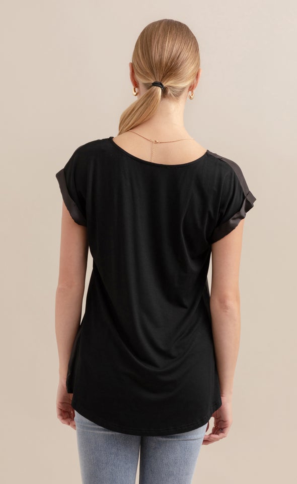 Jersey Back Roll Cuff Top Black