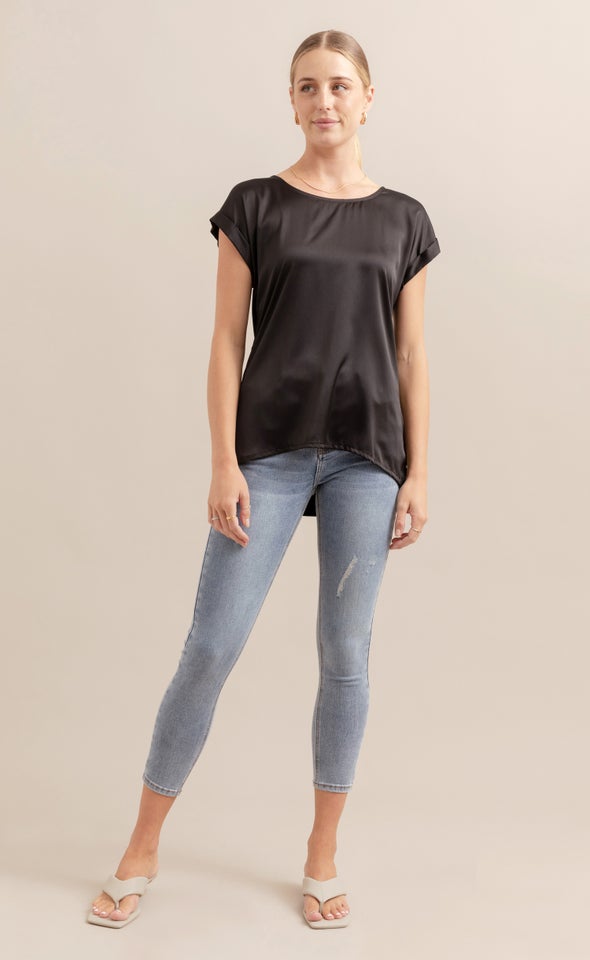 Jersey Back Roll Cuff Top Black