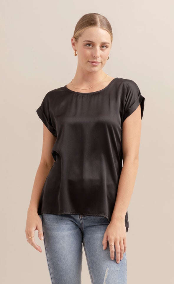 Jersey Back Roll Cuff Top Black