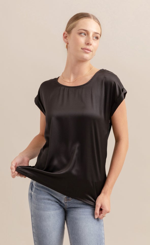 Jersey Back Roll Cuff Top Black