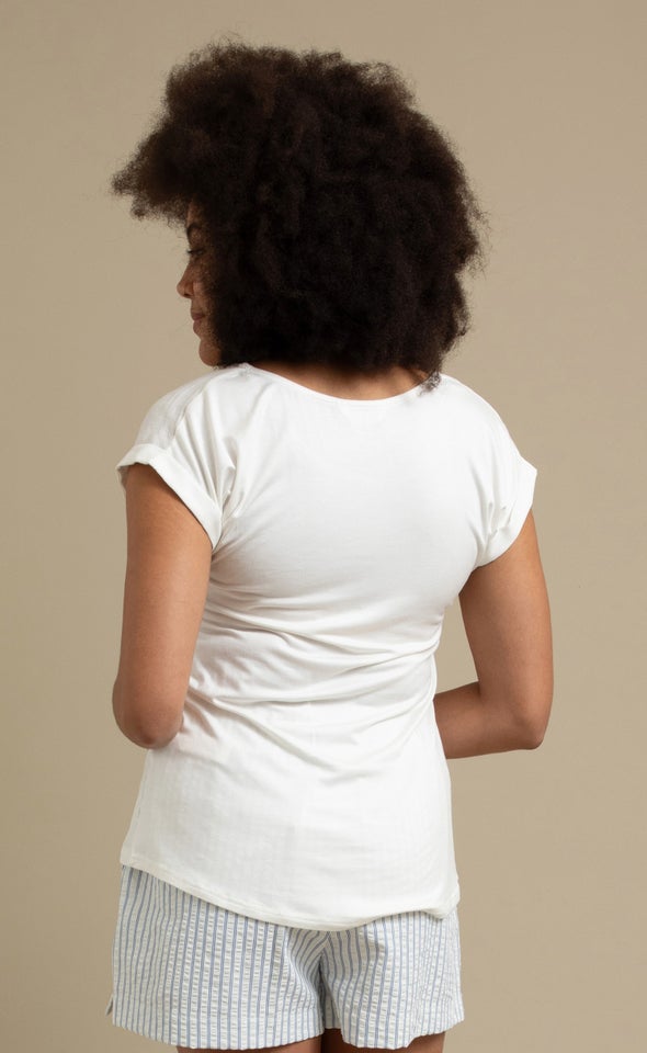 Jersey Back Roll Cuff Top Cream
