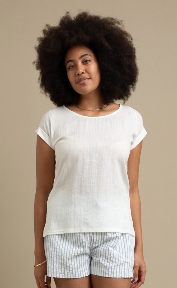Jersey Back Roll Cuff Top Cream