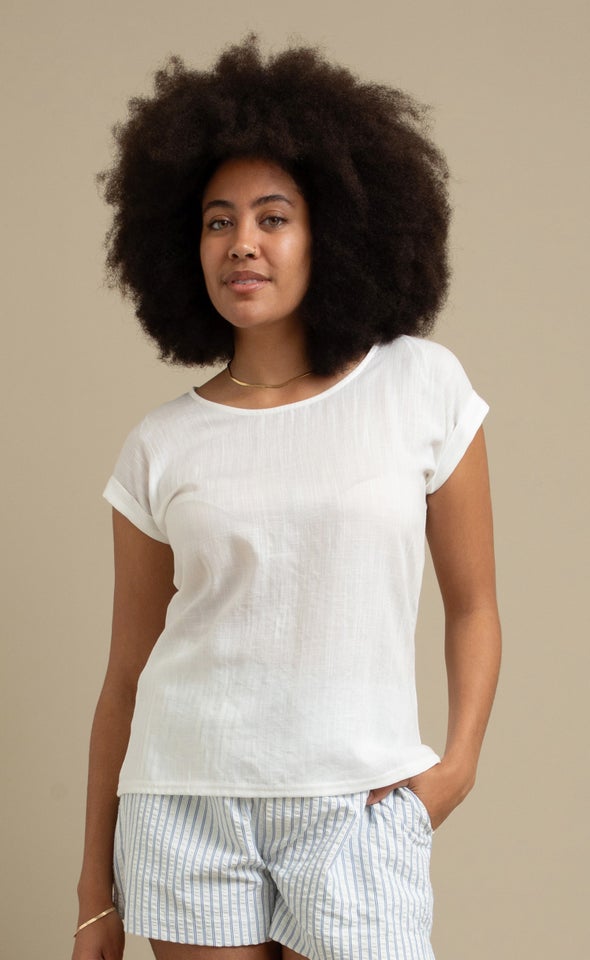 Jersey Back Roll Cuff Top Cream