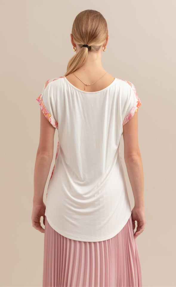 Jersey Back Roll Cuff Top Cream/paisley