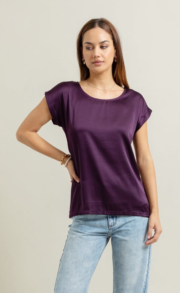 Jersey Back Roll Cuff Top Purple