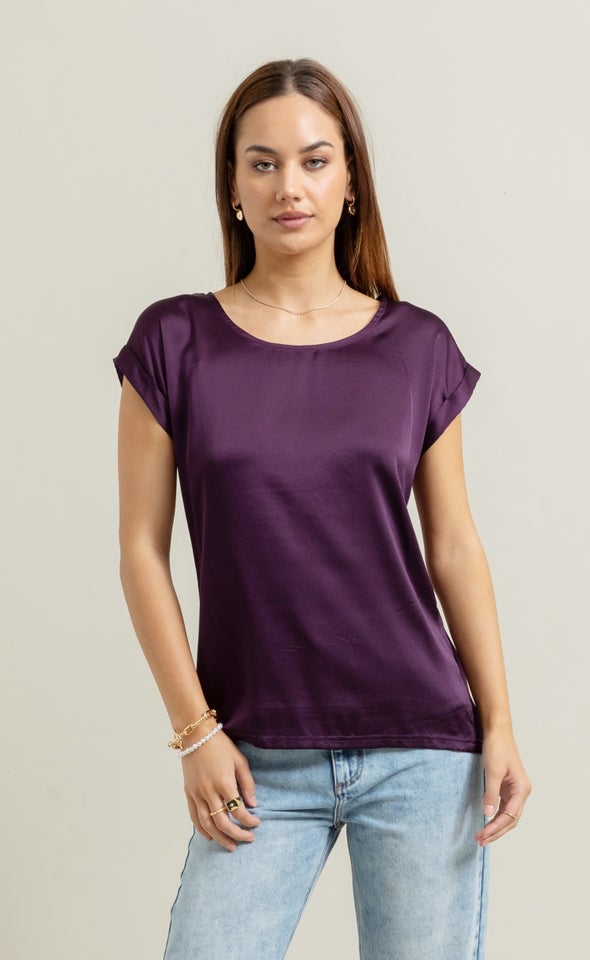 Jersey Back Roll Cuff Top Purple