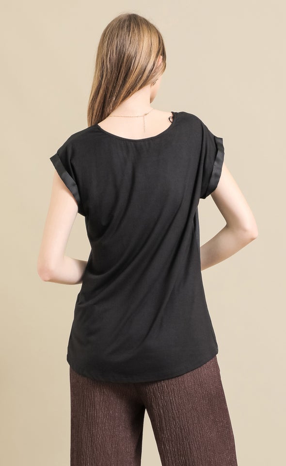 Jersey Back Satin Top Black
