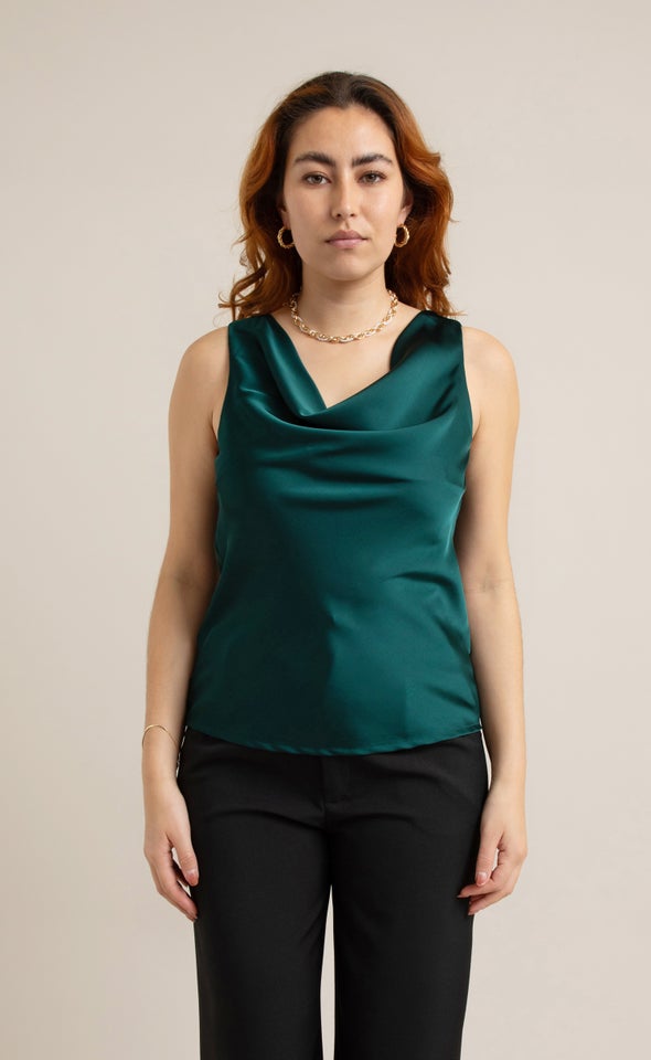 Jersey Back Satin Top Emerald