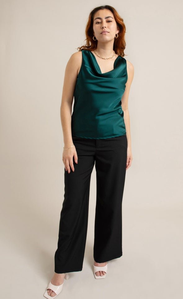 Jersey Back Satin Top Emerald