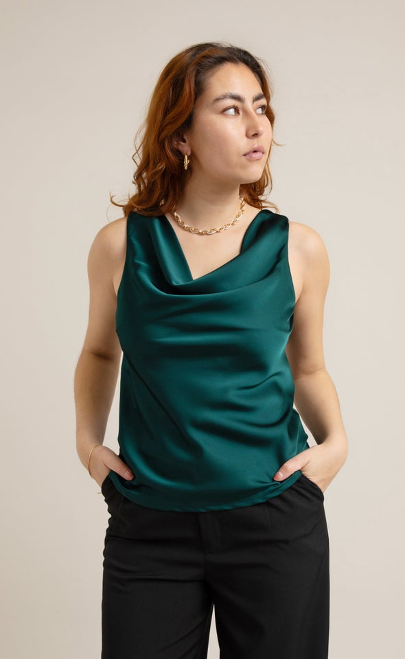 Jersey Back Satin Top Emerald