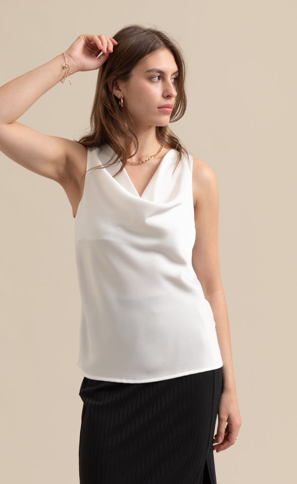 Jersey Back Satin Top White