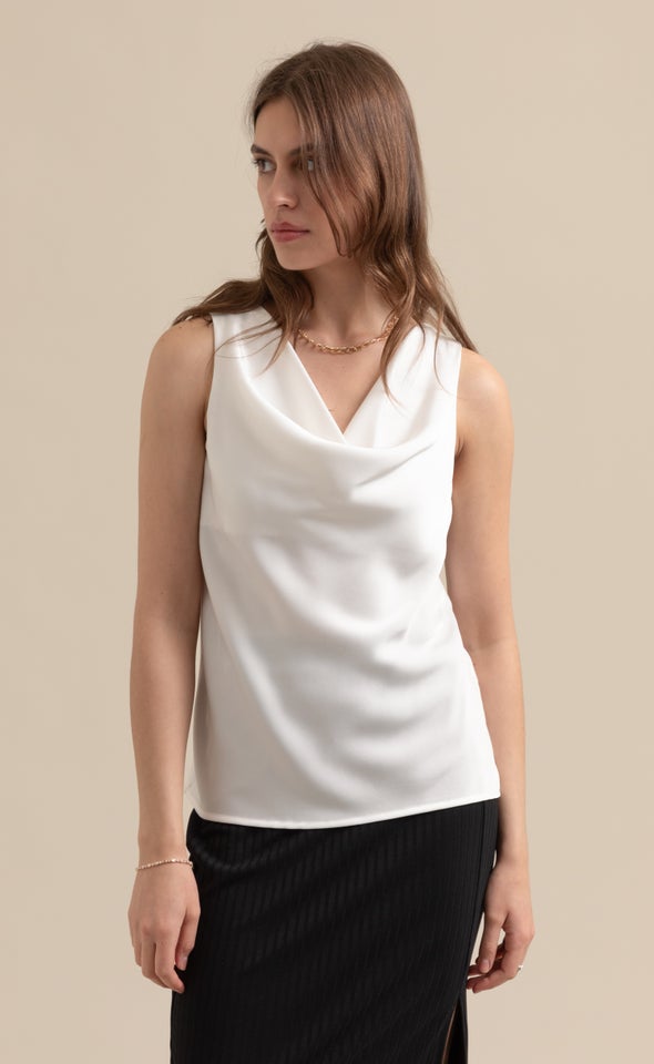 Jersey Back Satin Top White