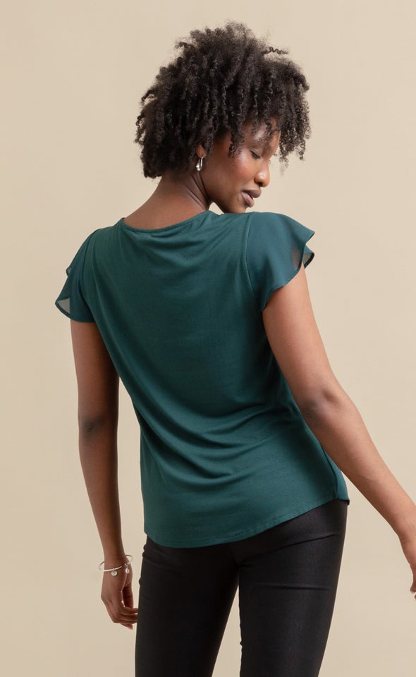 Jersey Back Scoop Neck Top Emerald