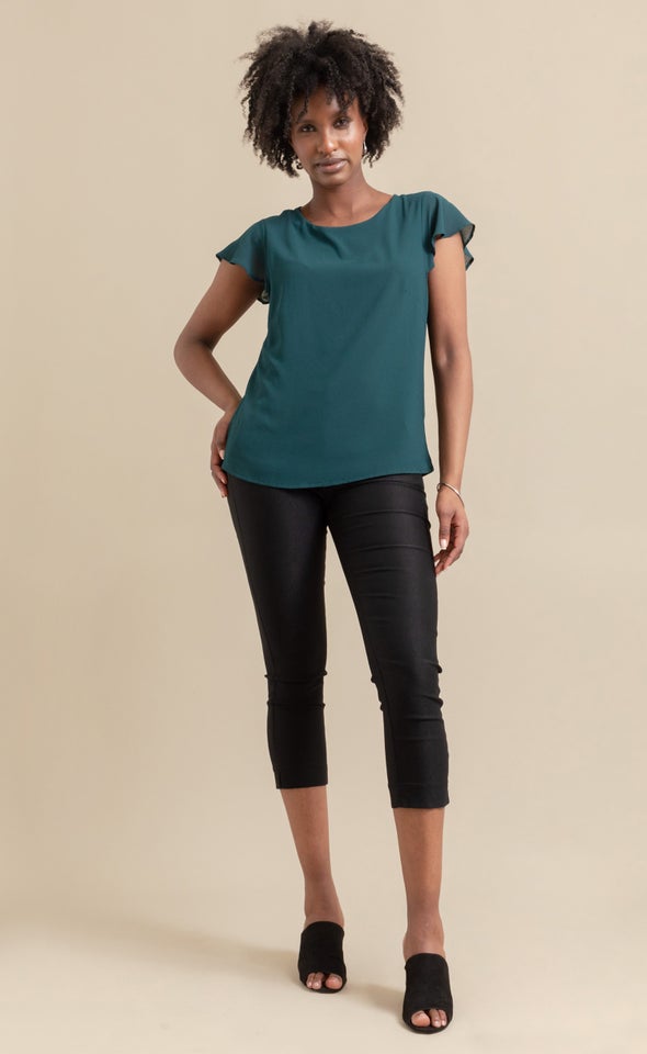 Jersey Back Scoop Neck Top Emerald