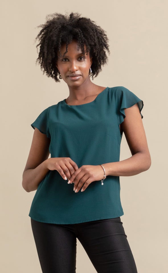 Jersey Back Scoop Neck Top Emerald