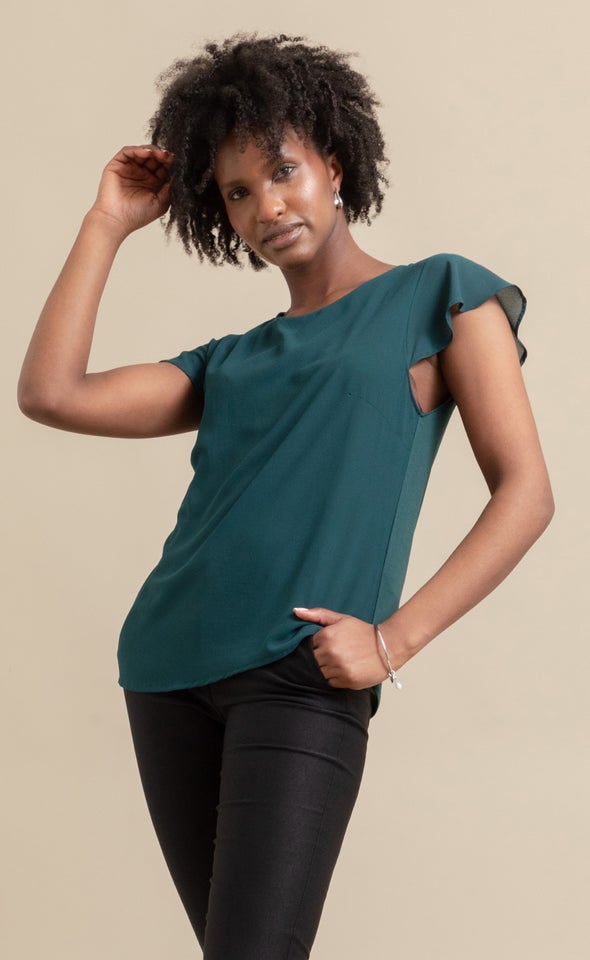 Jersey Back Scoop Neck Top Emerald