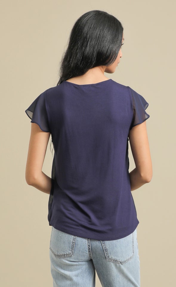 Jersey Back Scoop Neck Top Navy