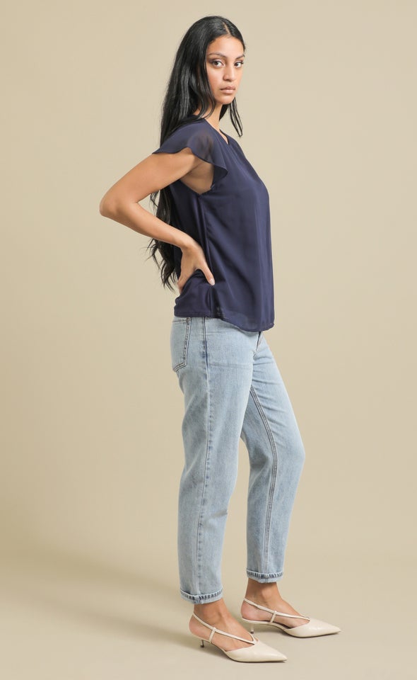 Jersey Back Scoop Neck Top Navy